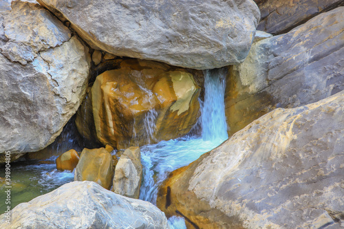 waterfall flowing in nature, cascade, cascade between rocks. Hakkari in Turkey
