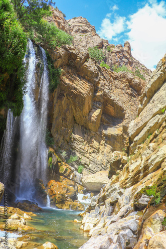 waterfall flowing in nature, cascade, cascade between rocks. Hakkari in Turkey
