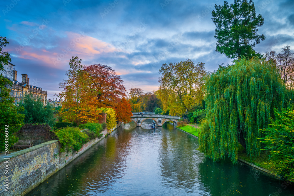 Beautiful sunset view of Cam river in Cambridge. UK Beautiful sunset view of Cam river in Cambridge. UK