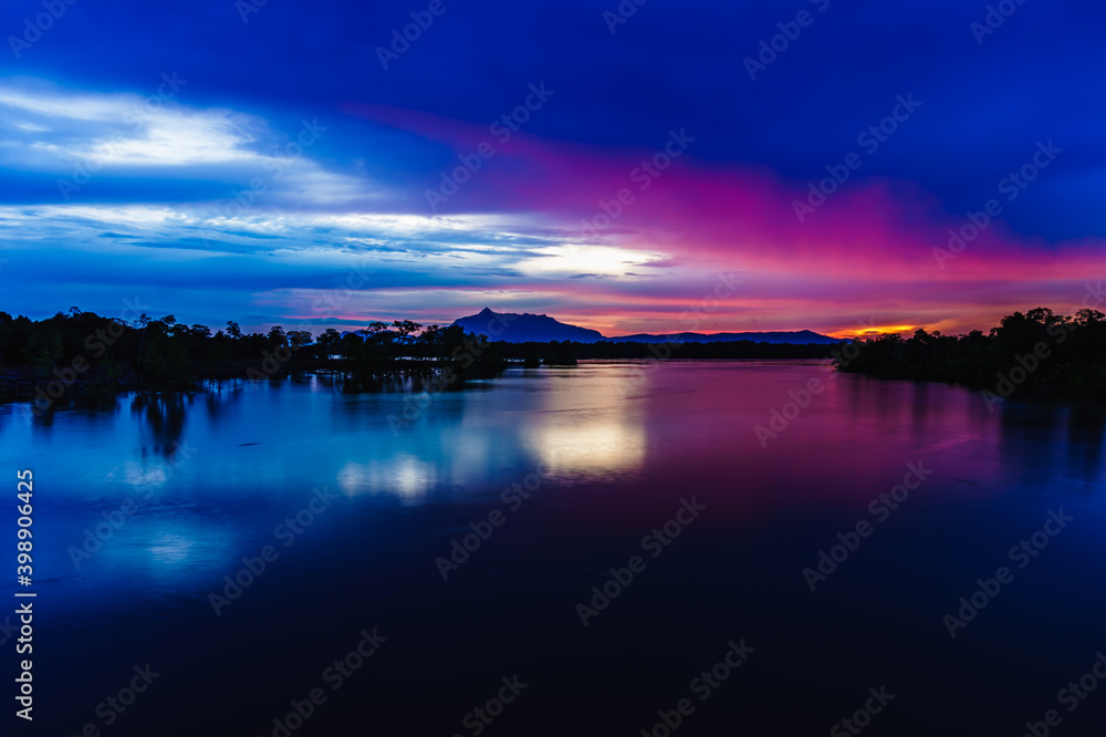 Sunset's bluehour front a rivers and a mountains taken at Jalan Pasir Pandak, Kuching