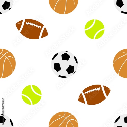 Vector illustration. Sports balls seamless pattern on a white background. Design element for poster  banner  clothes.