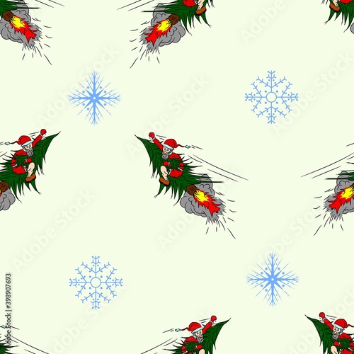 Vector illustration. Seamless santa pattern and snowflakes on a white background. Design element for poster, banner, clothes.