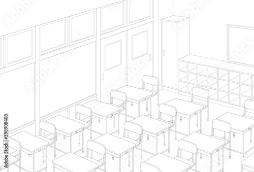 教室　学校　漫画風背景素材 