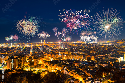 Photography Fireworks display in Barcelona. Spain