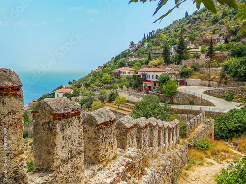 A view along the castle walls in the city of Alanya Turkey in the summertime photo