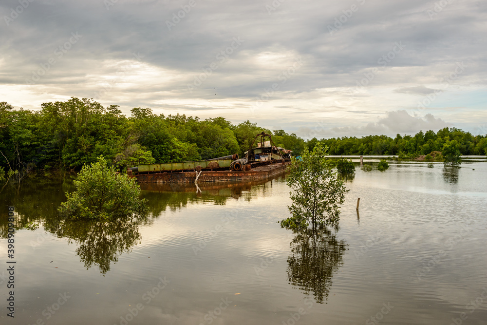 Broken old ship in the river, Kuching Sarawak