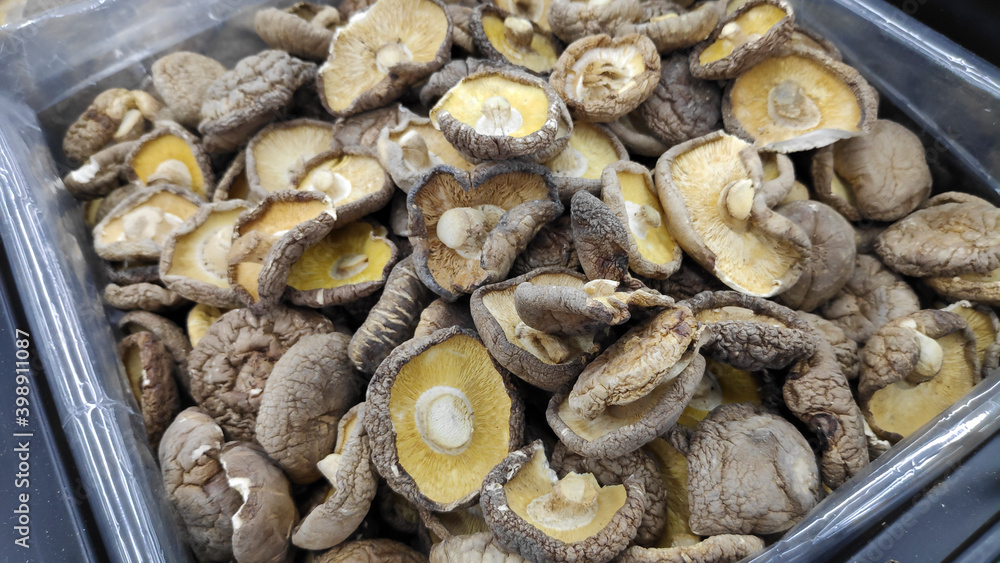 Dried Shiitake mushroom display on market Dried Shiitake mushroom display on market