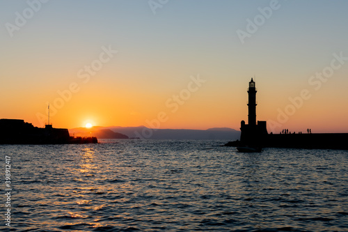 a magnificent golden sunset in Chania of Crete