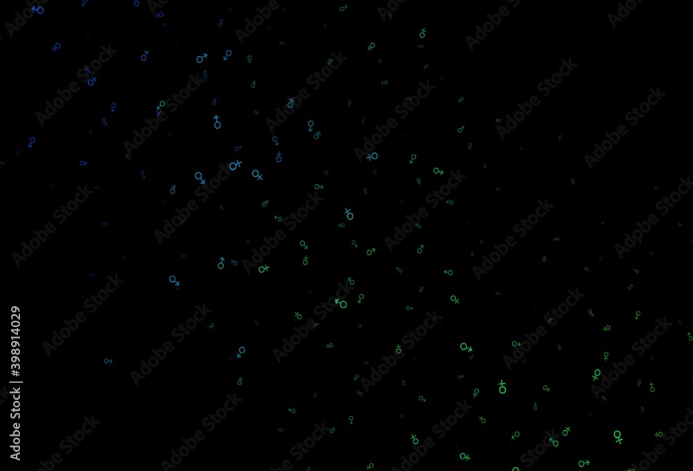 Dark blue, green vector texture with male, female icons. Dark blue, green vector texture with male, female icons.