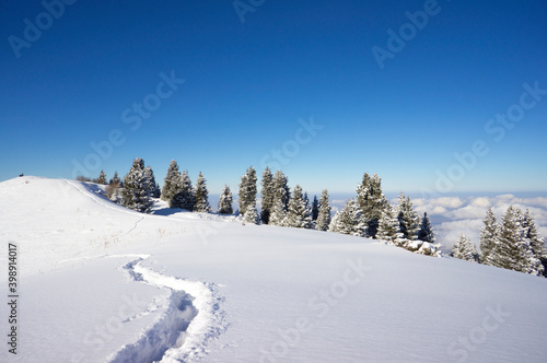 Beautiful mountain winter landscape. Snowy landscape in the mountains of Kazakhstan.