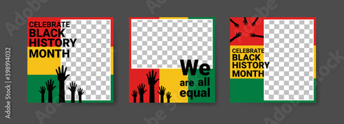 Collection of black history month social media posts. Celebrating black history month.