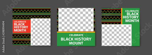 Collection of black history month social media posts. Celebrating black history month.