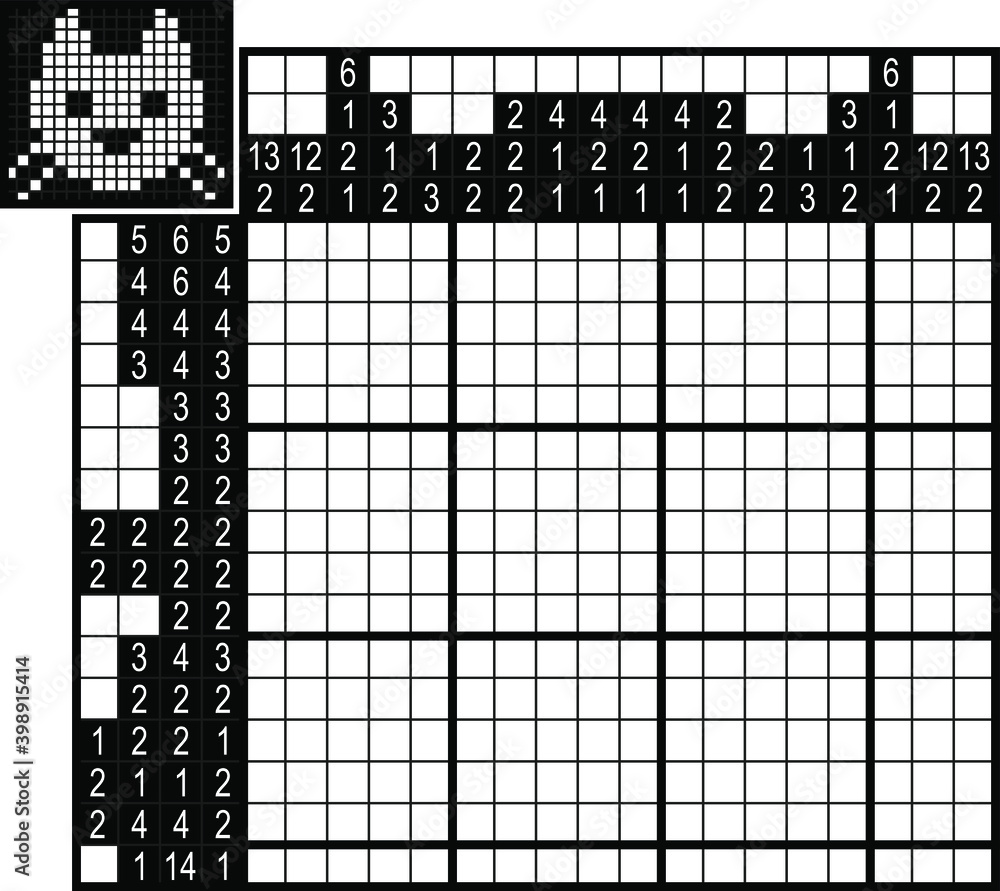 Fototapeta premium Japanese crossword. Black and white. Paint by number puzzle. Education game for children. White cat
