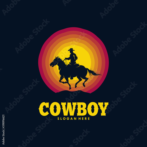 Cowboy Riding Horse Silhouette at Sunset