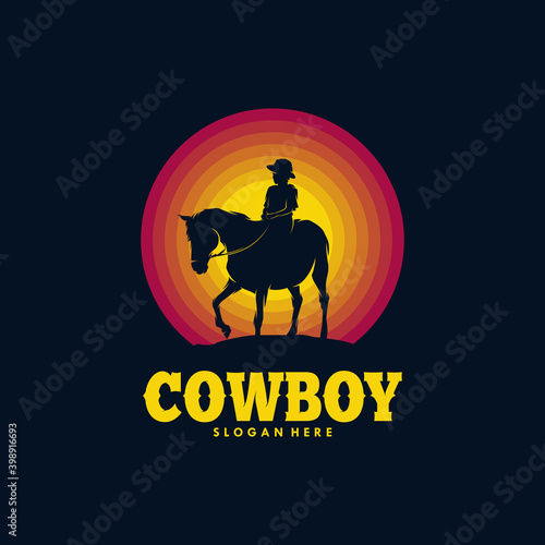 Cowboy Riding Horse Silhouette at Sunset