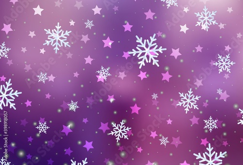 Light Purple  Pink vector background with xmas snowflakes  stars.