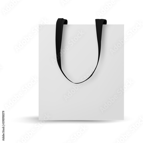 Cotton bag mockup, Textile tote bag for shopping mockup. Vector illustration isolated on white background.