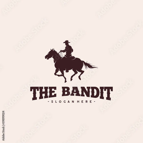Cowboy Riding Horse Silhouette Logo Design
