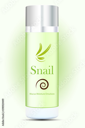 Vector draving. Advertising. Skin Repairing Snail Mucus Moisture Emulsion.