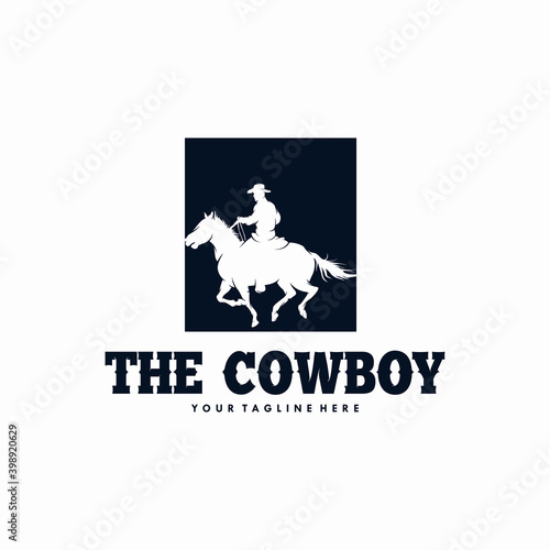 Cowboy Riding Horse Silhouette Logo Design