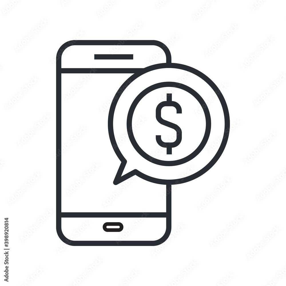 Mobile banking icon in line design style. Mobile online payments, money transactions sign. Mobile banking icon in line design style. Mobile online payments, money transactions sign.