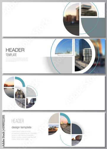Vector layout of headers, banner design templates for website footer design, horizontal flyer design, website header. Background with abstract circle round banners. Corporate business concept template