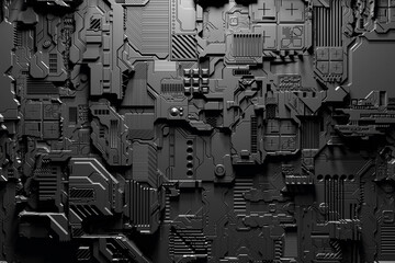 3d illustration of a realistic model of a robot or cyber armor. Close-up equipment for mining crypto-bitcoin; ether. Video cards; motherboards