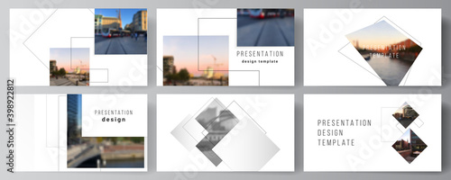 Vector layout of the presentation slides design business templates, multipurpose template with geometric simple shapes, lines and photo place for presentation brochure, brochure cover, business report
