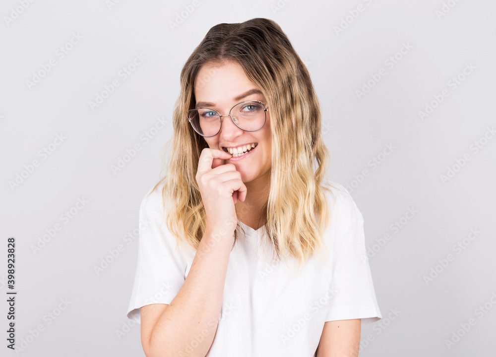 Beautiful caucasian girl with flirting and smiling to camera Beautiful caucasian girl with flirting and smiling to camera
