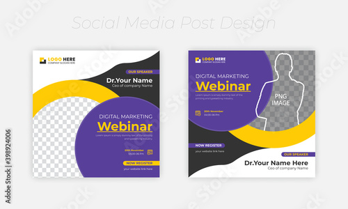 Webinar social media banner, for Business Live webinar or conference invite and Online business promotion banners design set.
