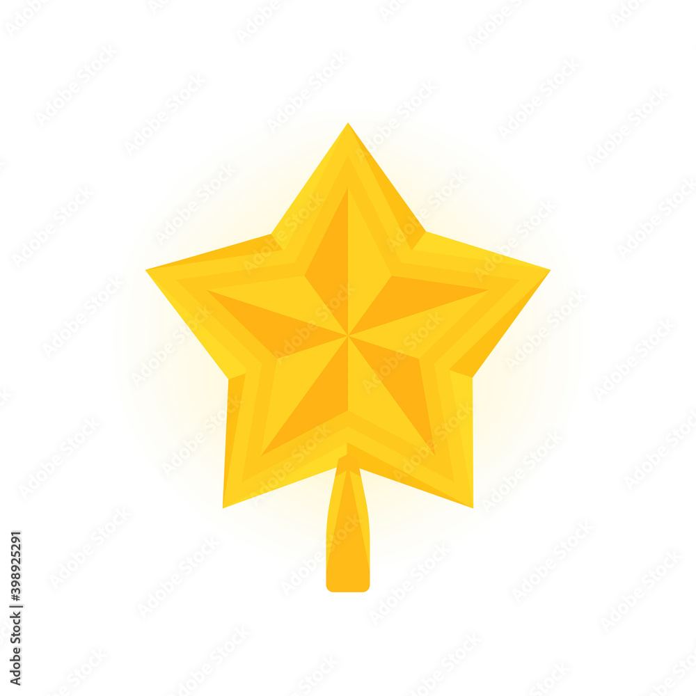 Christmas Star on top of the tree. Flat icon golden Christmas star isolated on white background. Vector Christmas Star on top of the tree. Flat icon golden Christmas star isolated on white background. Vector