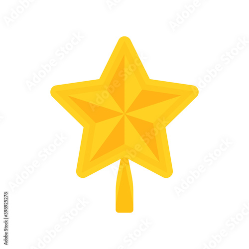 Christmas Star on top of the tree. Flat icon golden Christmas star isolated on white background. Vector illustration.