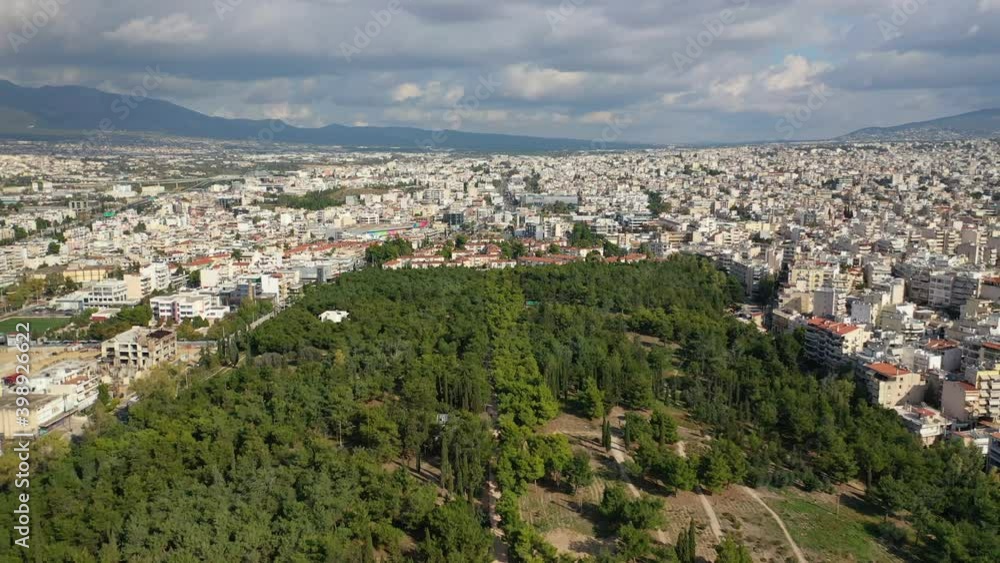 Aerial drone video of famous park of Filadelfia or Philadelfia in a winter morning in the heart of Athens near Parnitha mountain, Attica, Greece Aerial drone video of famous park of Filadelfia or Philadelfia in a winter morning in the heart of Athens near Parnitha mountain, Attica, Greece