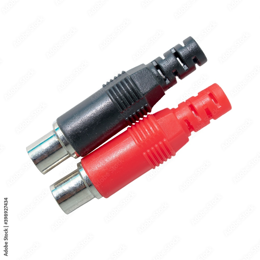 Female Red Black RCA Pin connector jack isolated on white Female Red Black RCA Pin connector jack isolated on white