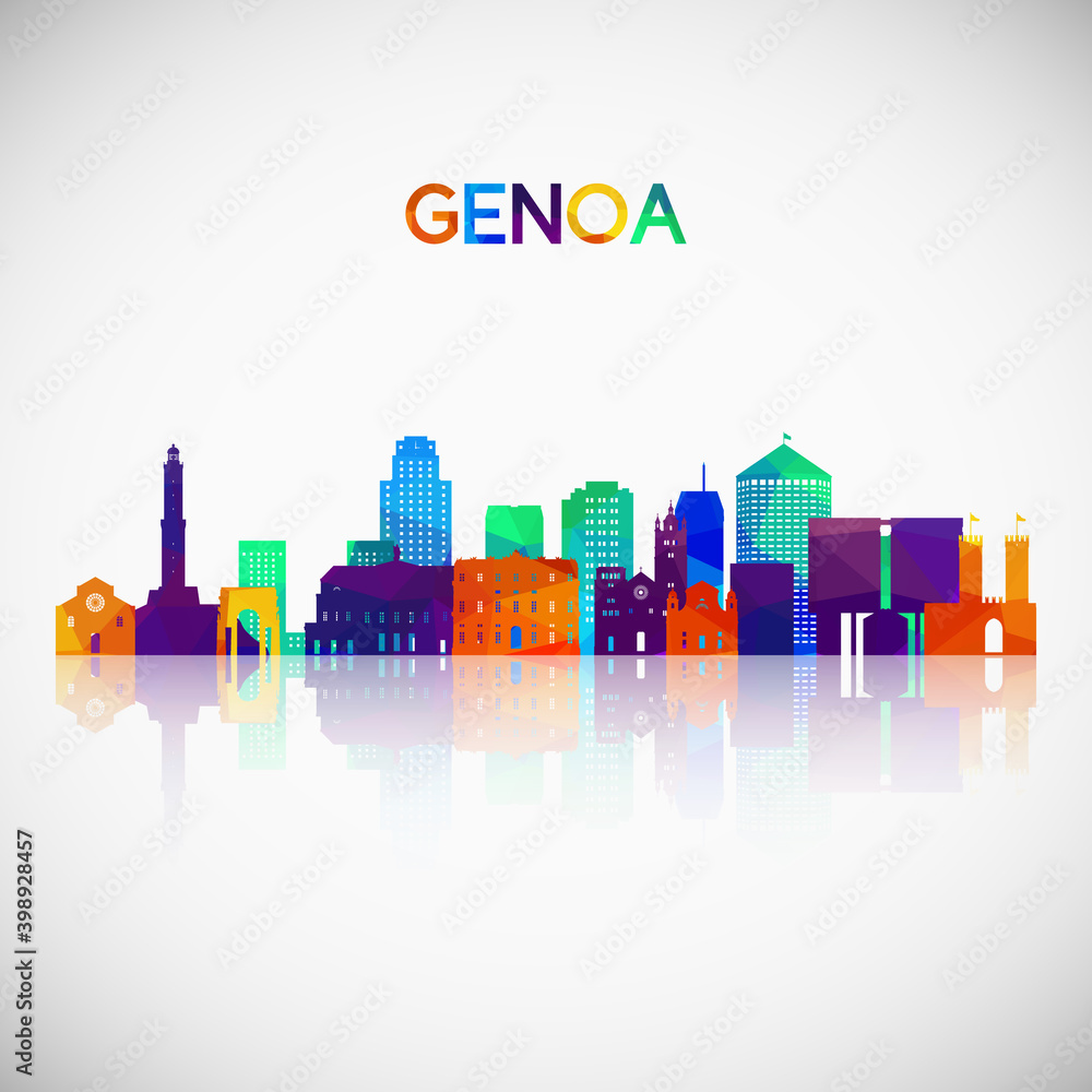 Genoa skyline silhouette in colorful geometric style. Symbol for your design. Vector illustration.