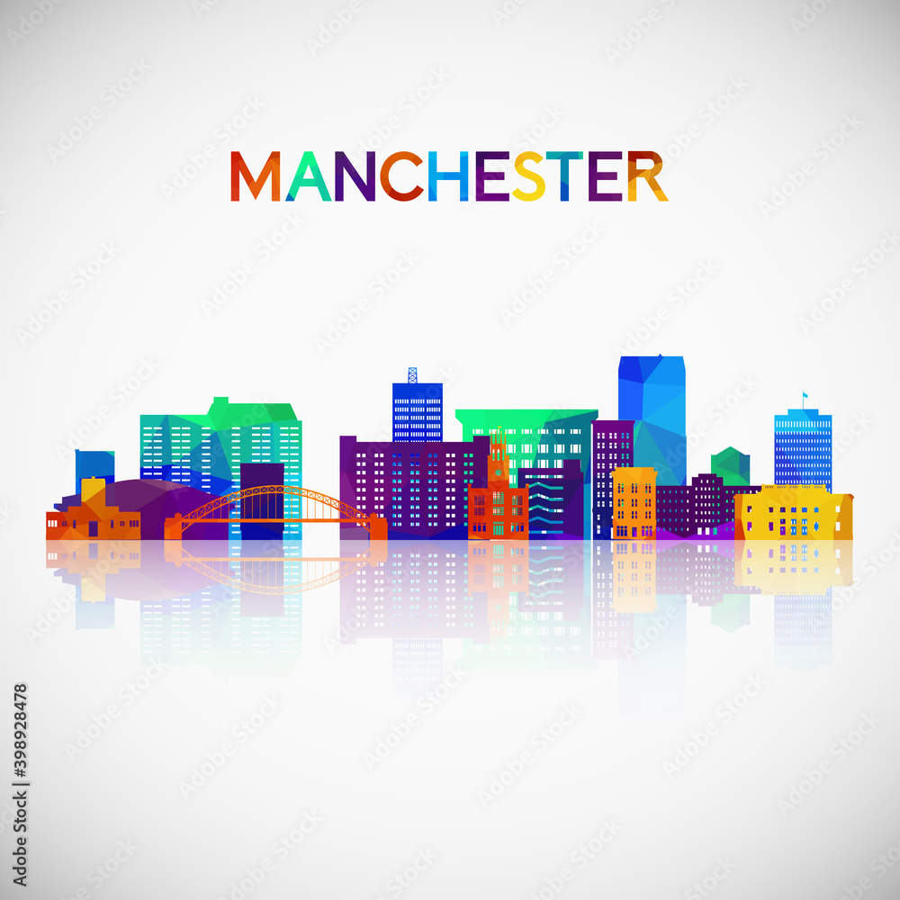 Manchester, New Hampshire skyline silhouette in colorful geometric style. Symbol for your design. Vector illustration.
