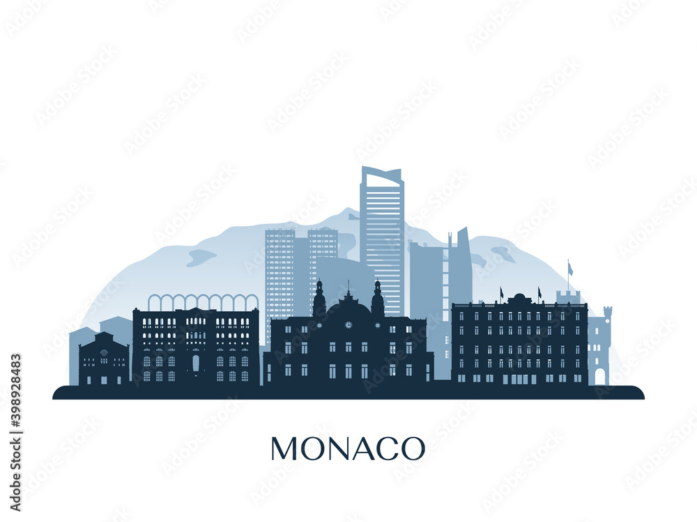 Monaco skyline, monochrome silhouette. Vector illustration.