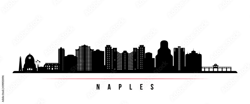 Naples skyline horizontal banner. Black and white silhouette of Naples City, Florida. Vector template for your design.