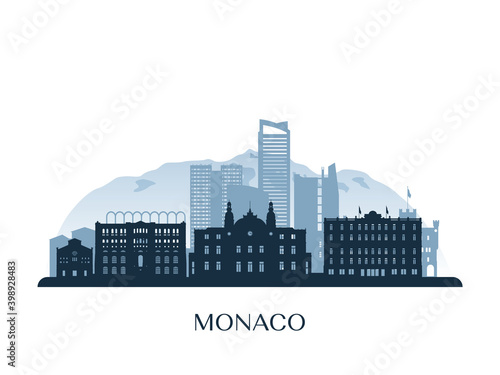 Monaco skyline  monochrome silhouette. Vector illustration.