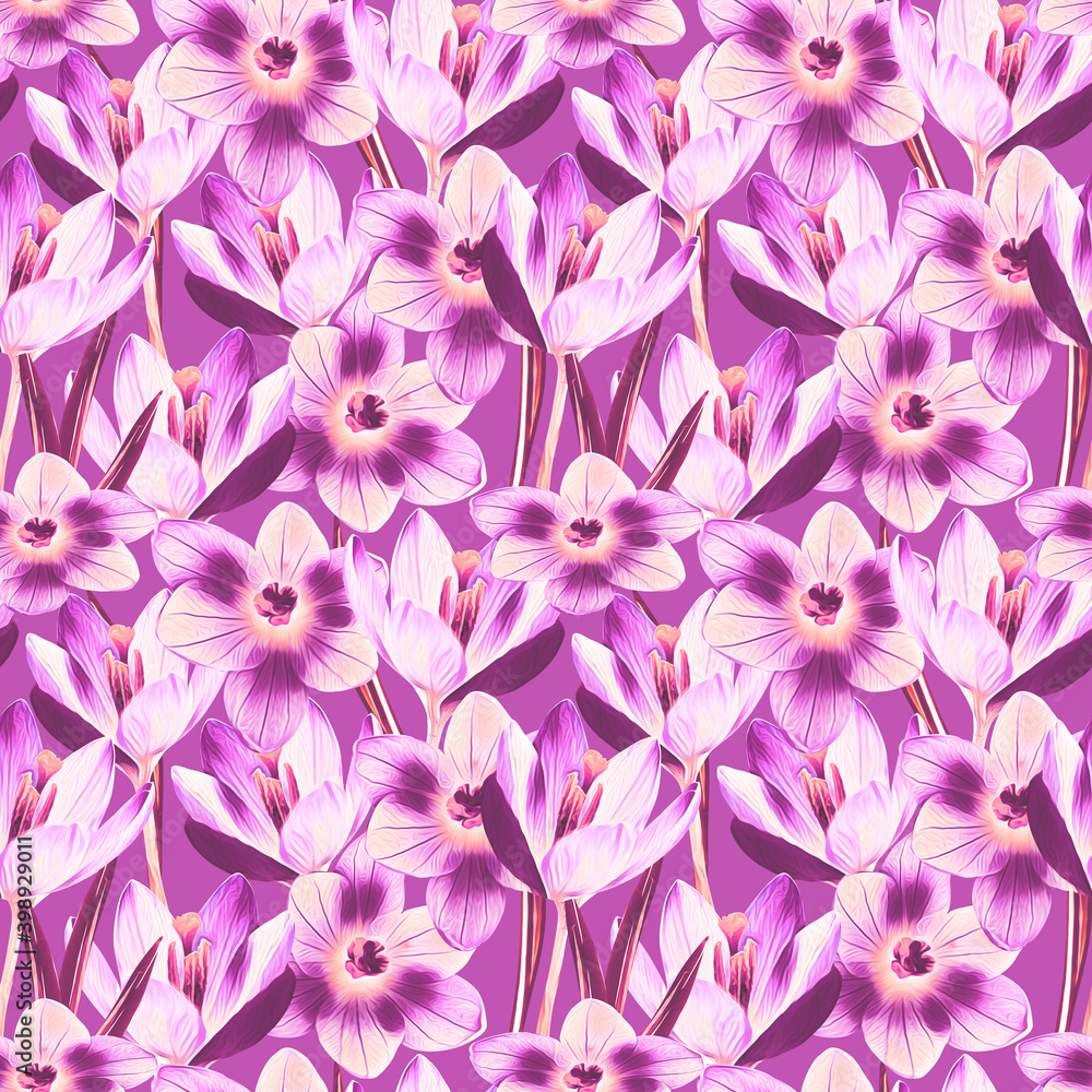 Crocus plant seamless pattern. Crocus plant seamless pattern.
