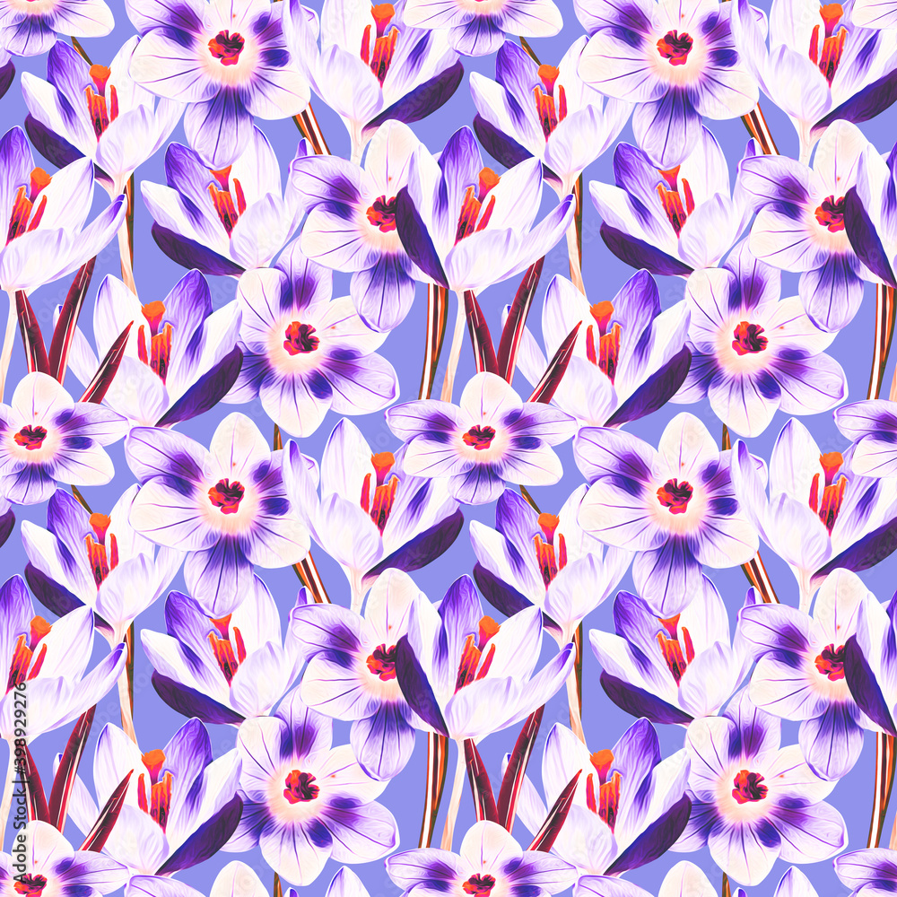 Crocus plant seamless pattern.