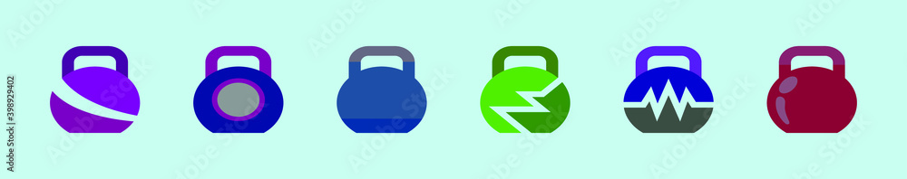 set of kettlebell cartoon icon design template with various models. vector illustration isolated on blue background set of kettlebell cartoon icon design template with various models. vector illustration isolated on blue background