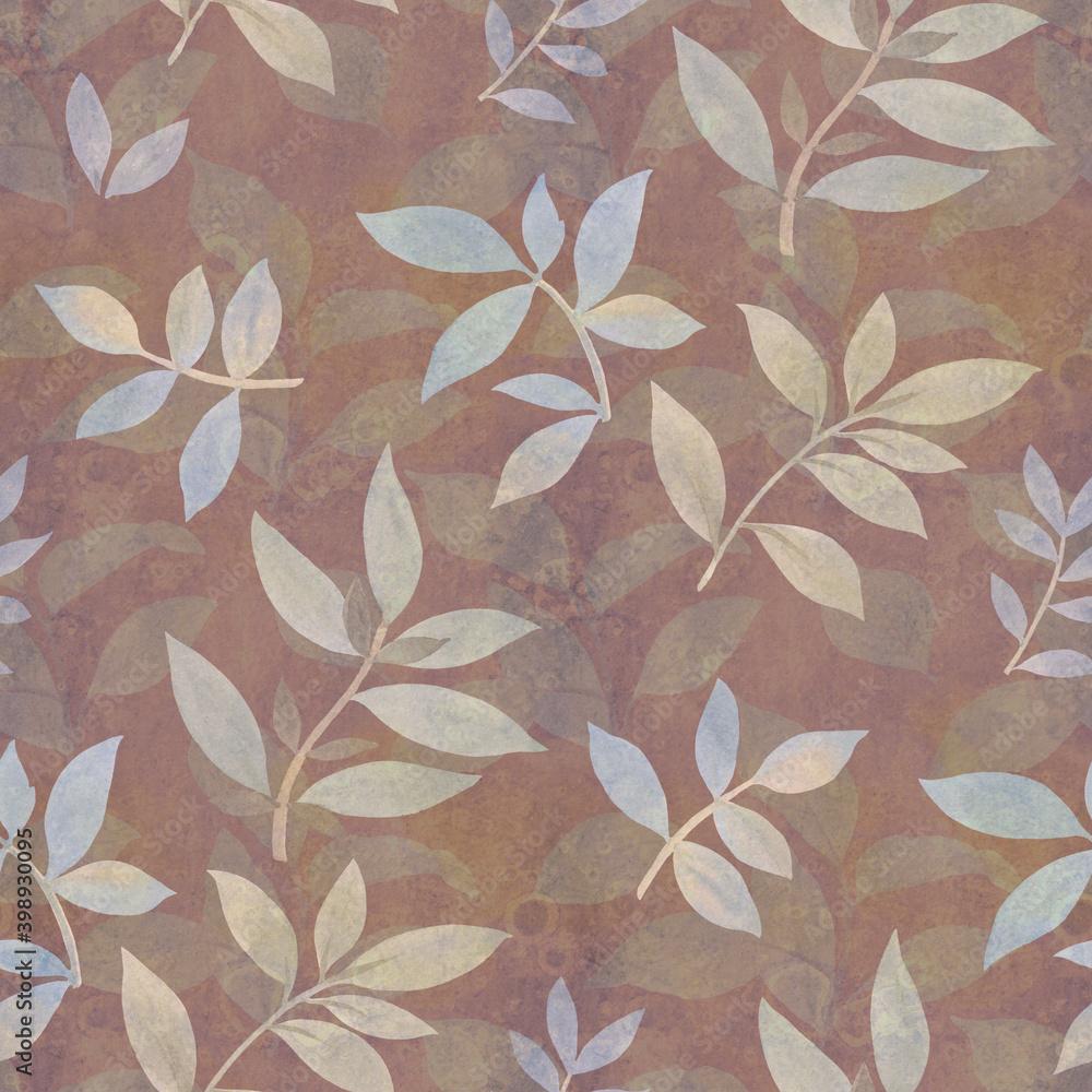 Botanical seamless pattern. Delicate colors, abstract background from watercolor leaves. Decorative leaves on a design background. ornament for design, print, wallpaper and textile.