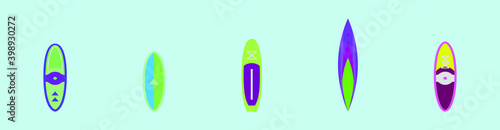 set of paddle board cartoon icon design template with various models. vector illustration isolated on blue background