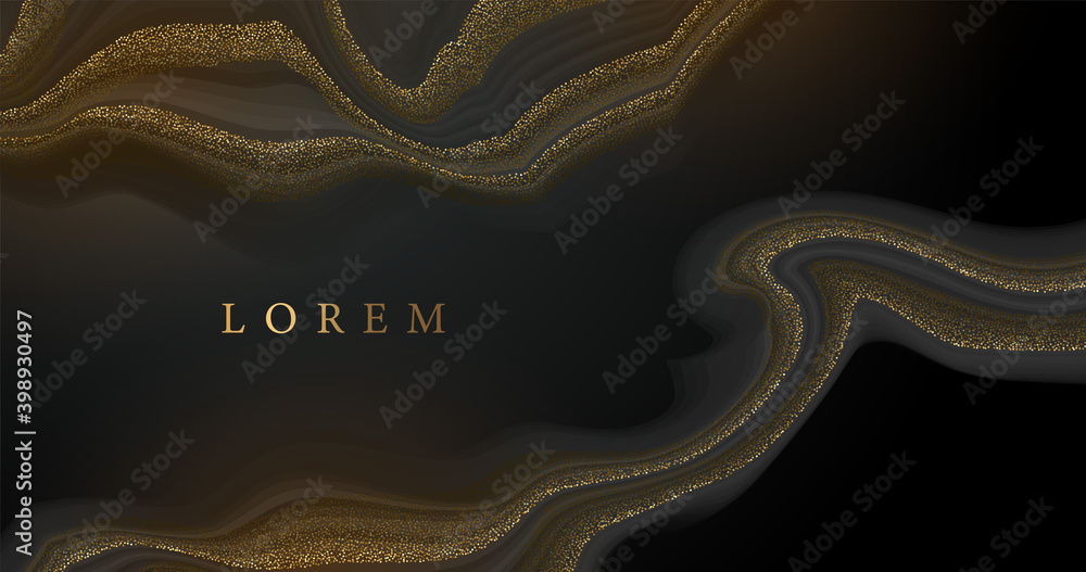 Vector pattern with golden glitter texture on black and dark background, Gold black marble, Modern and luxury design template for your design invitation, banner, and wallpaper. - obrazy, fototapety, plakaty 