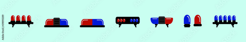 set of police car sign. emergency lights. blue and red siren cartoon icon design template with various models. vector illustration isolated on blue background set of police car sign. emergency lights. blue and red siren cartoon icon design template with various models. vector illustration isolated on blue background