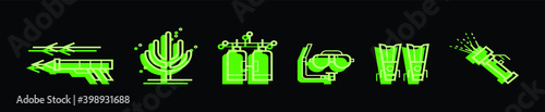 set of spearfishing cartoon icon design template with various models. vector illustration isolated on black background