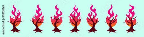 set of burning bush cartoon icon design template with various models. vector illustration isolated on blue background