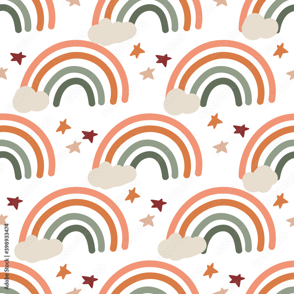 Cute minimalistic Rainbow with stars and cloud trendy colors Cute minimalistic Rainbow with stars and cloud trendy colors