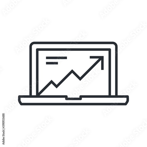 Market growth prediction on laptop screen. Up trend, increasing chart icon.